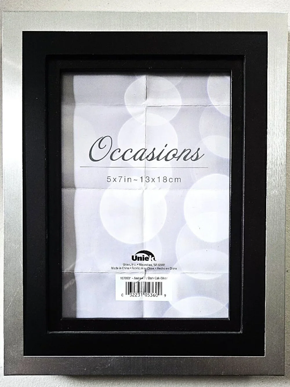 Uniek Occasions 5x7 Picture Frame Dark Oak Silver Black Modern – New